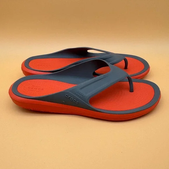 Crocs Mens Size‎ 12 Flip Flops Thong Sandals Orange Gray Comfort - Picture 5 of 10